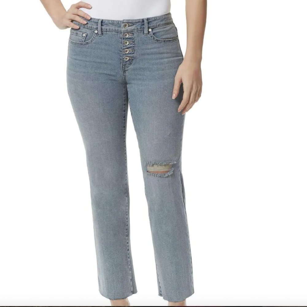 ANNE Klein Womens Pants Distressed Straight Leg Jeans Size 12